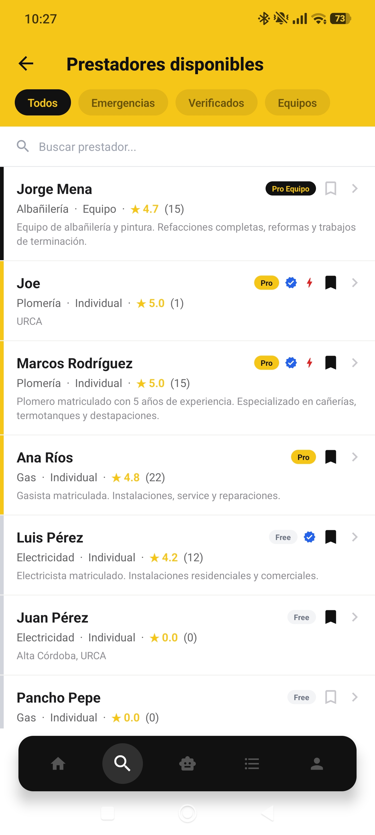 Prestadores disponibles en tu zona